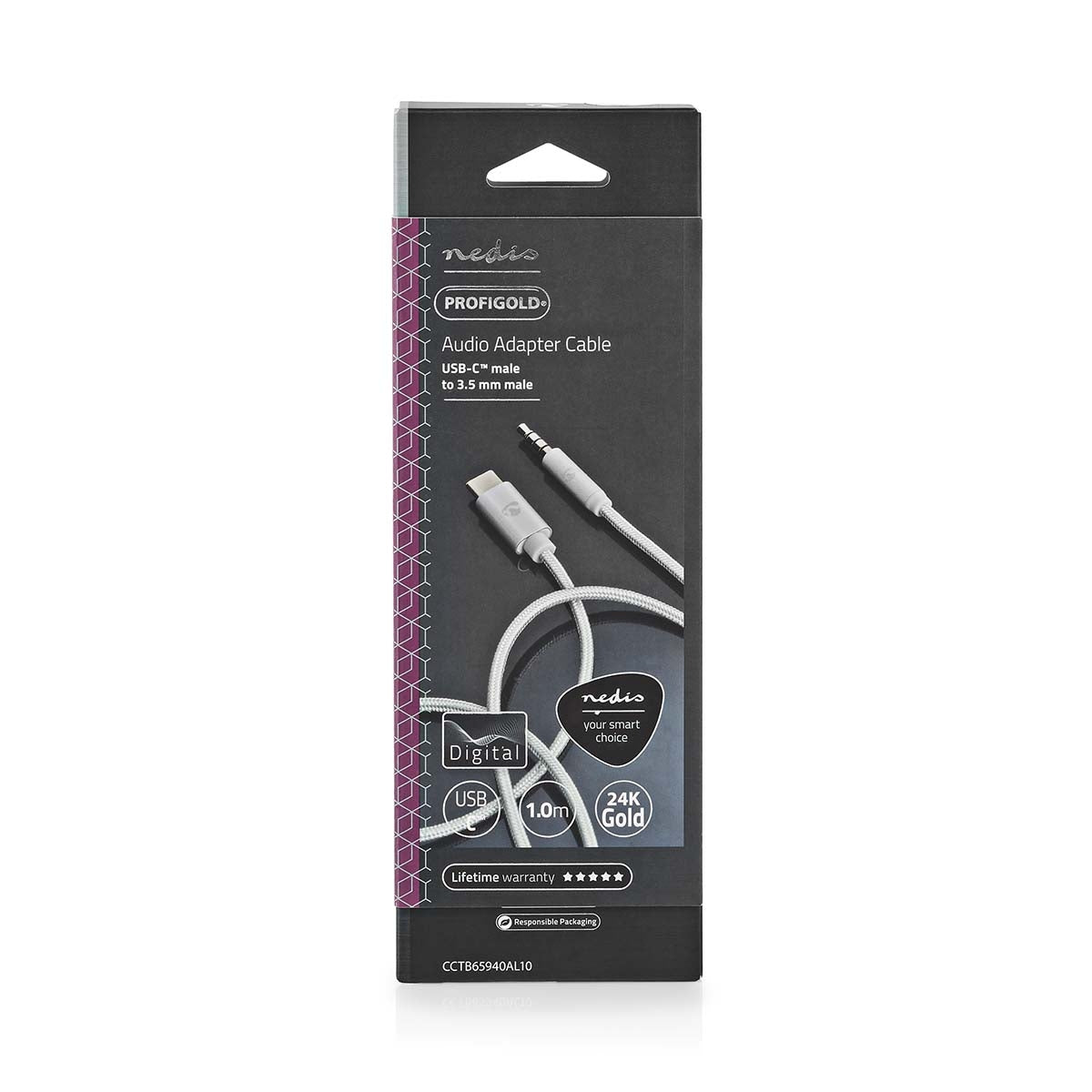 USB-C™ Adapter | USB 2.0 | USB-C™ Male | 3.5 mm Male | 1.00 m | Round | Gold Plated | Braided / Nylon | Aluminum | Carton with covered window