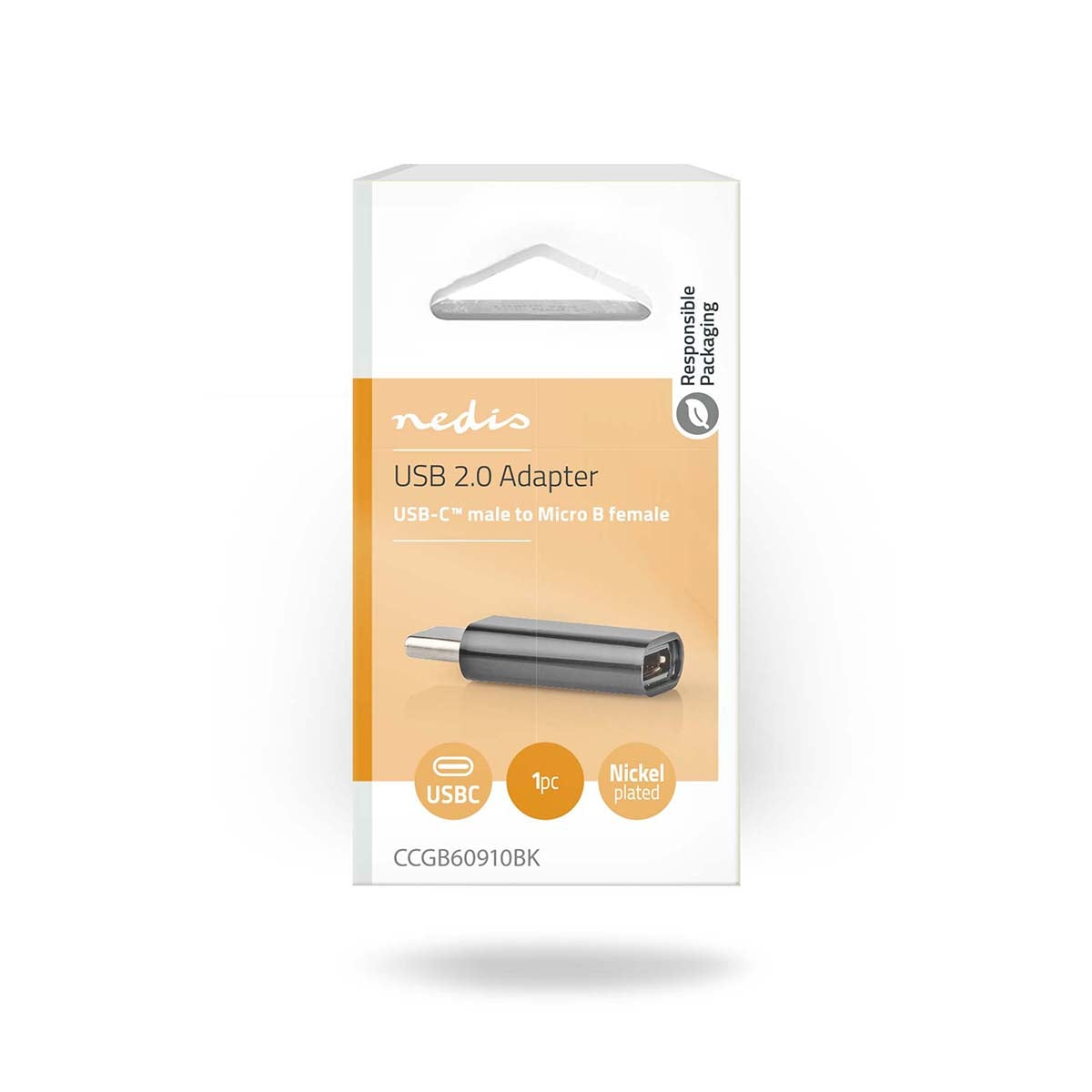 USB-C™ Adapter | USB 2.0 | USB-C™ Male | USB Micro-B Female | 480 Mbps | Round | Nickel Plated | Black | Box