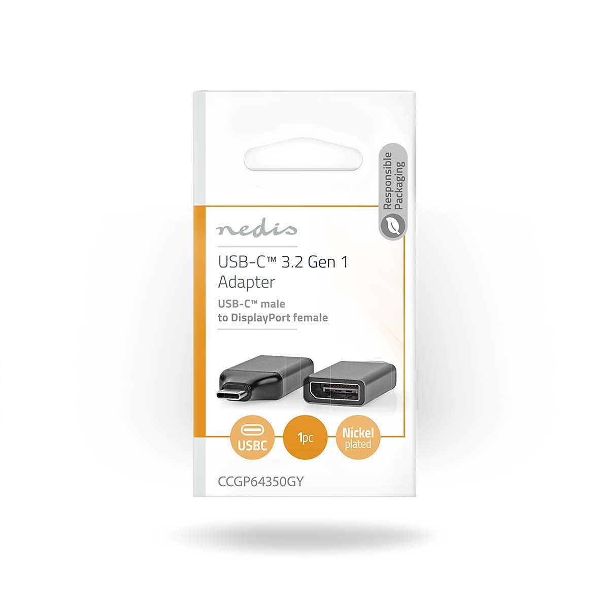 USB-C™ Adapter | USB 3.2 Gen 1 | USB-C™ Male | DisplayPort Female | 4K@60Hz | Round | Nickel Plated | Grey/Black | Envelope