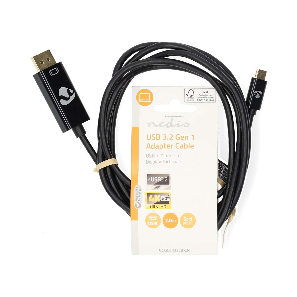 USB-C™ Adapter | USB 3.2 Gen 1 | USB-C™ Male | DisplayPort Male | 4K@60Hz | 2.00 m | Round | Gold Plated | PVC | Black | Label