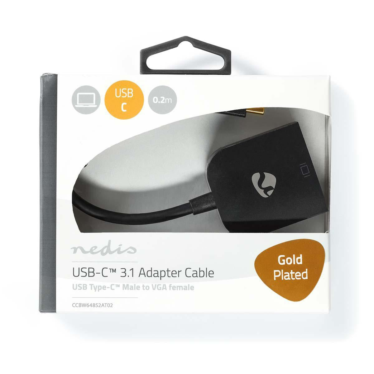 USB-C™ Adapter | USB 3.2 Gen 1 | USB-C™ Male | VGA female 15p | 1920x1200 | 0.20 m | Round | Gold Plated | PVC | Anthracite | Window Box with Euro Lock