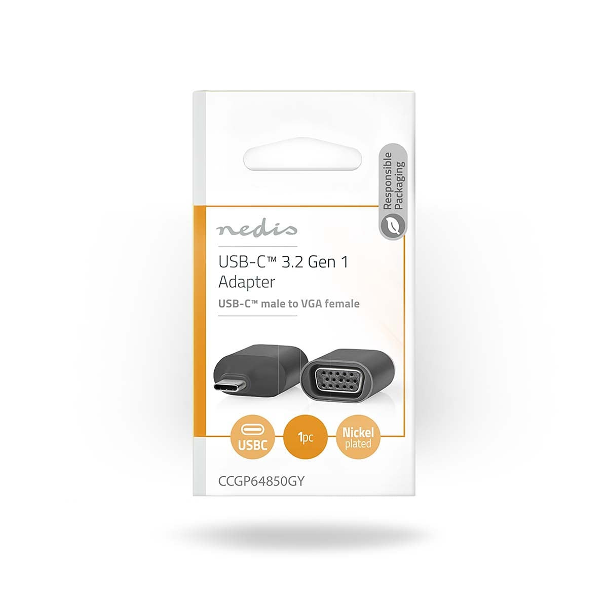 USB-C™ Adapter | USB 3.2 Gen 1 | USB-C™ Male | VGA female 15p | Full HD 1080p | Round | Nickel Plated | Grey/Black | Envelope