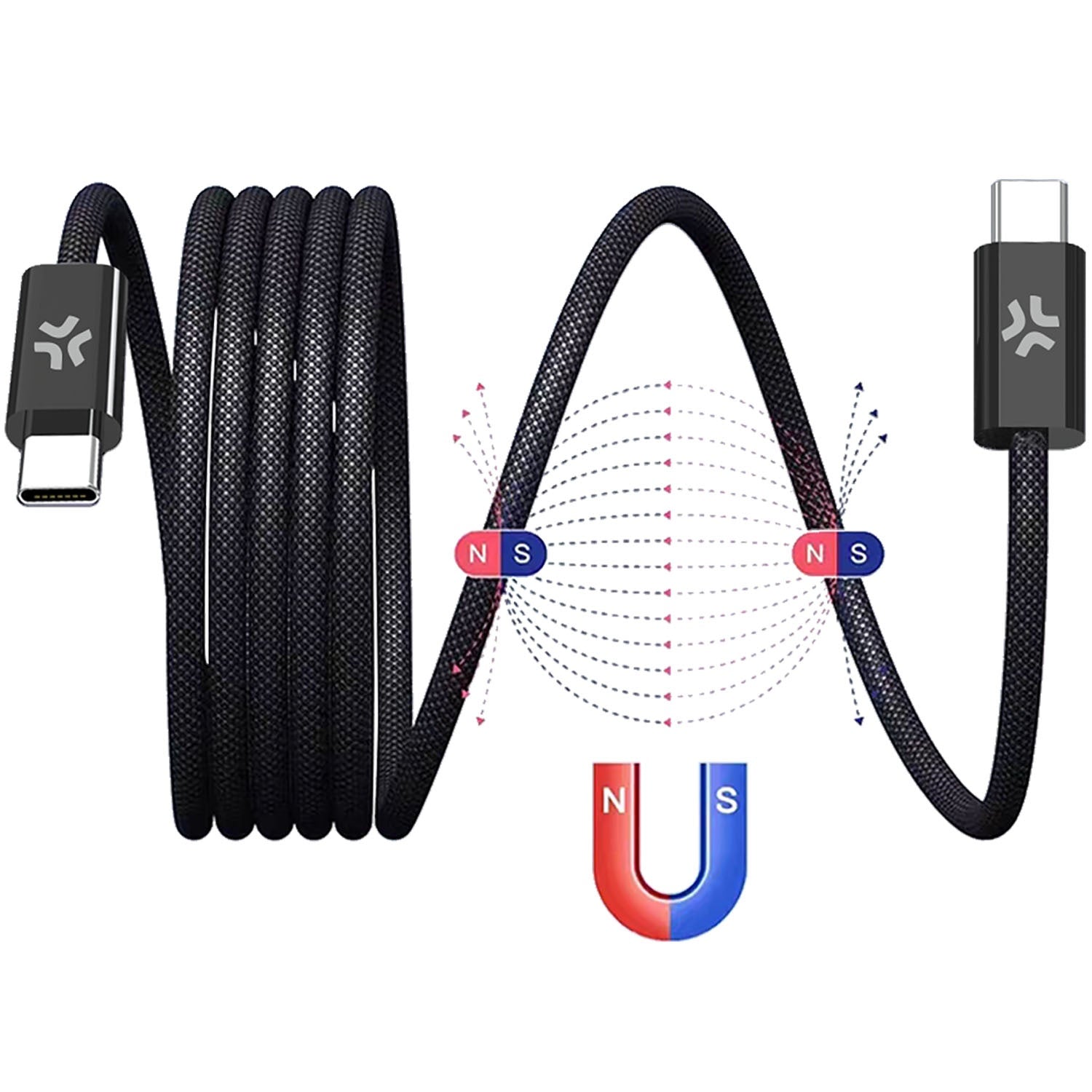 USB-C Magnetic Braided Cable, 60W, 2m, Black