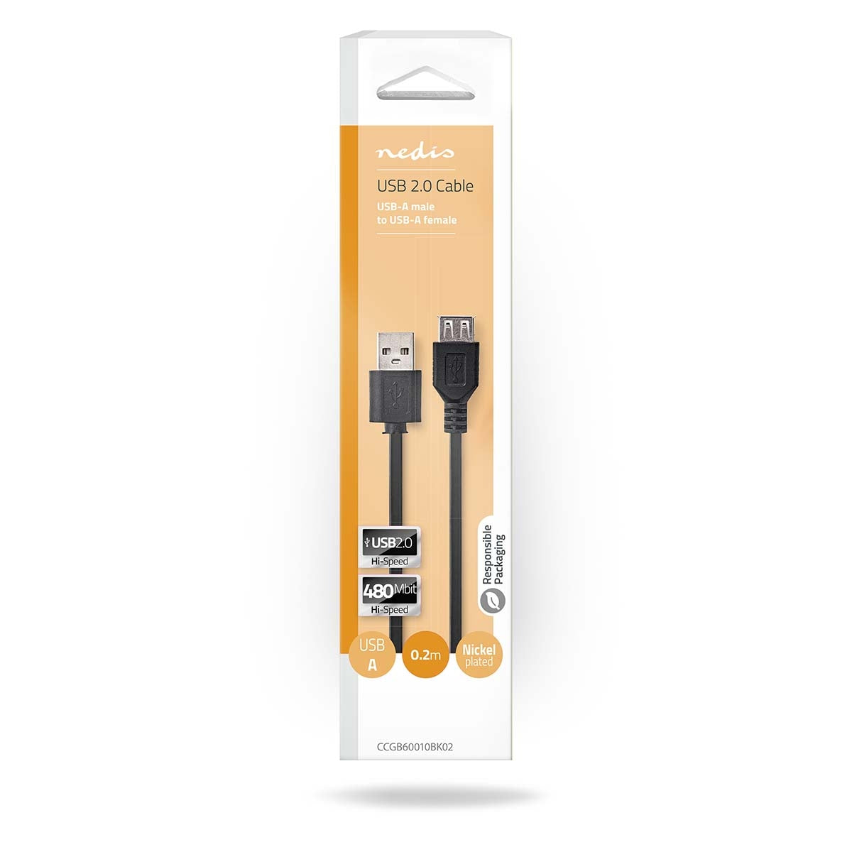 USB Cable | USB 2.0 | USB-A Male | USB-A Female | 480 Mbps | Nickel Plated | 0.20 m | Round | PVC | Black | Box