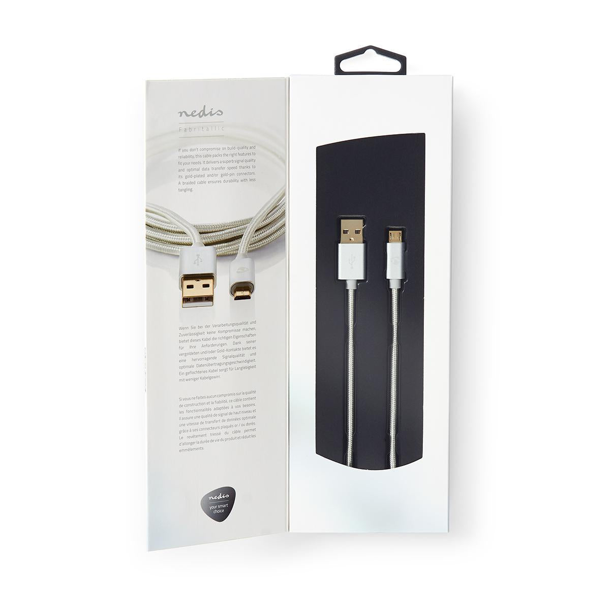 USB Cable | USB 2.0 | USB-A Male | USB Micro-B Male | 15 W | 480 Mbps | Gold Plated | 2.00 m | Round | Braided / Nylon | Aluminium | Cover Window Box