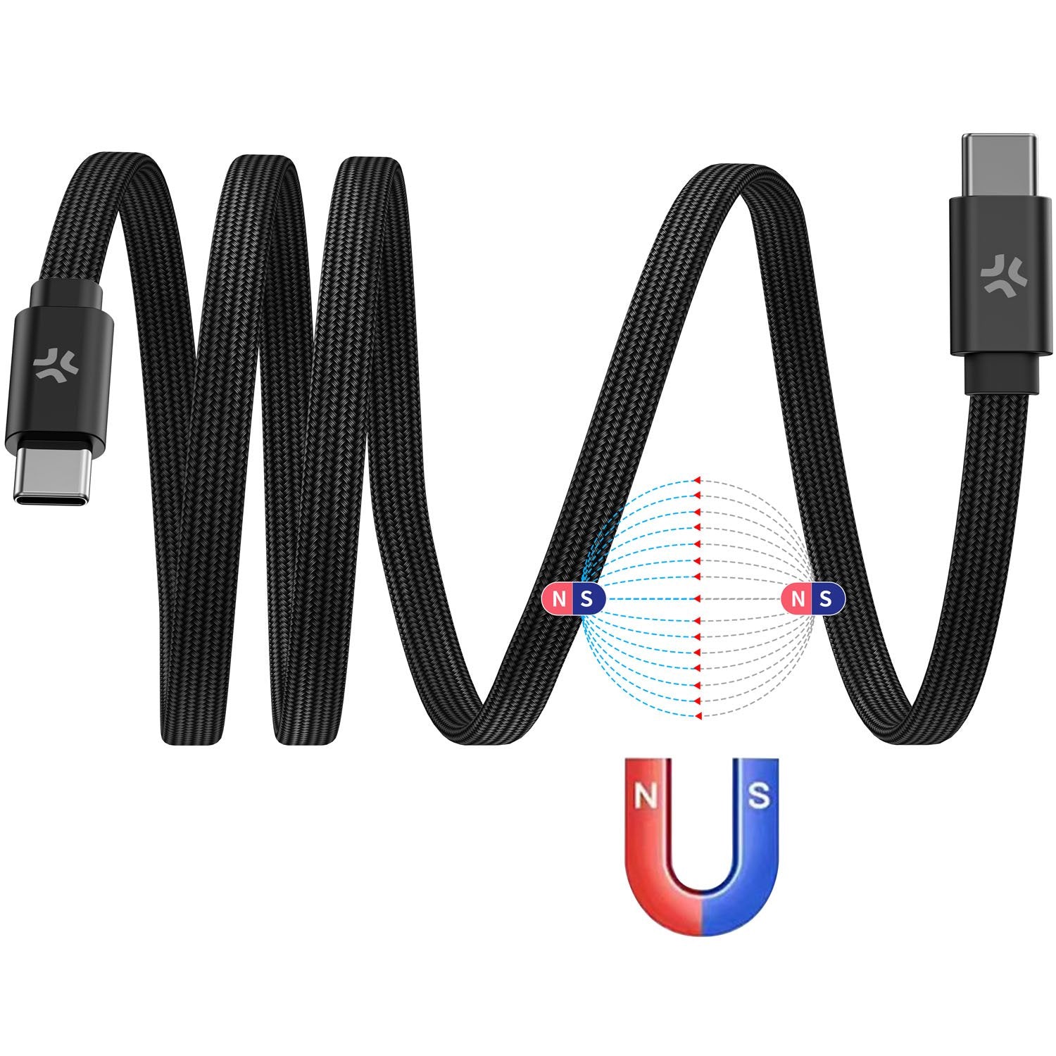 USB-C to USB-C Cable 60W, Magnetic Braided, 1m Black