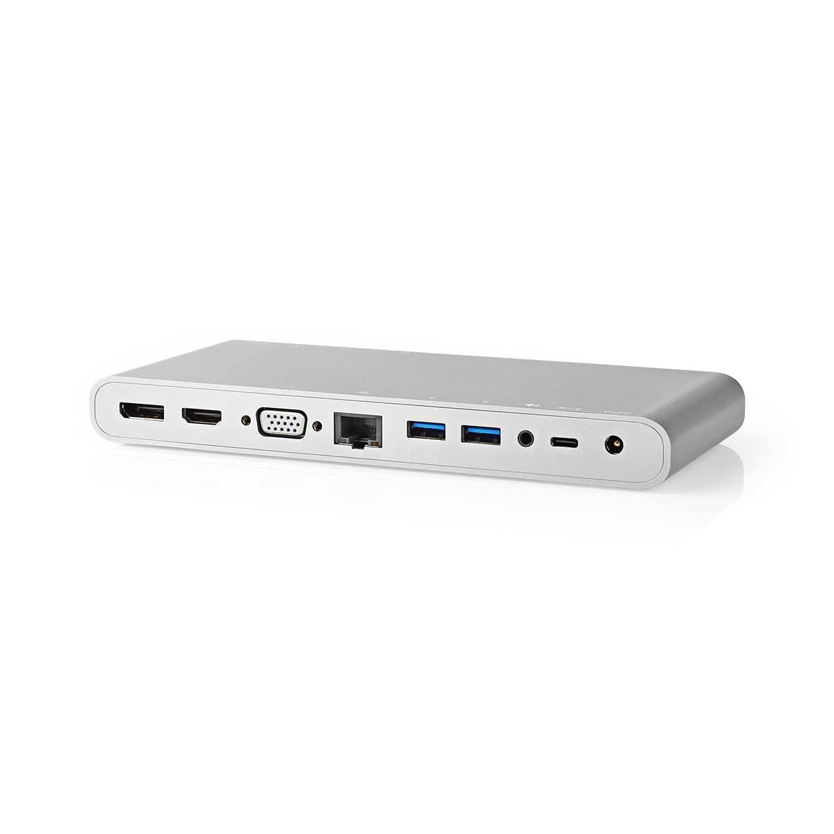 USB Docking Station | USB 3.2 Gen 1 | USB-C™ Male | DisplayPort Female / HDMI™ Female / RJ45 Female / VGA Female / 2x 3.5 mm Female / 2x USB-C™ / 4x USB-A | 0.20 m | Round | Nickel Plated | Braided / Nylon | White | Window Box with Euro Lock