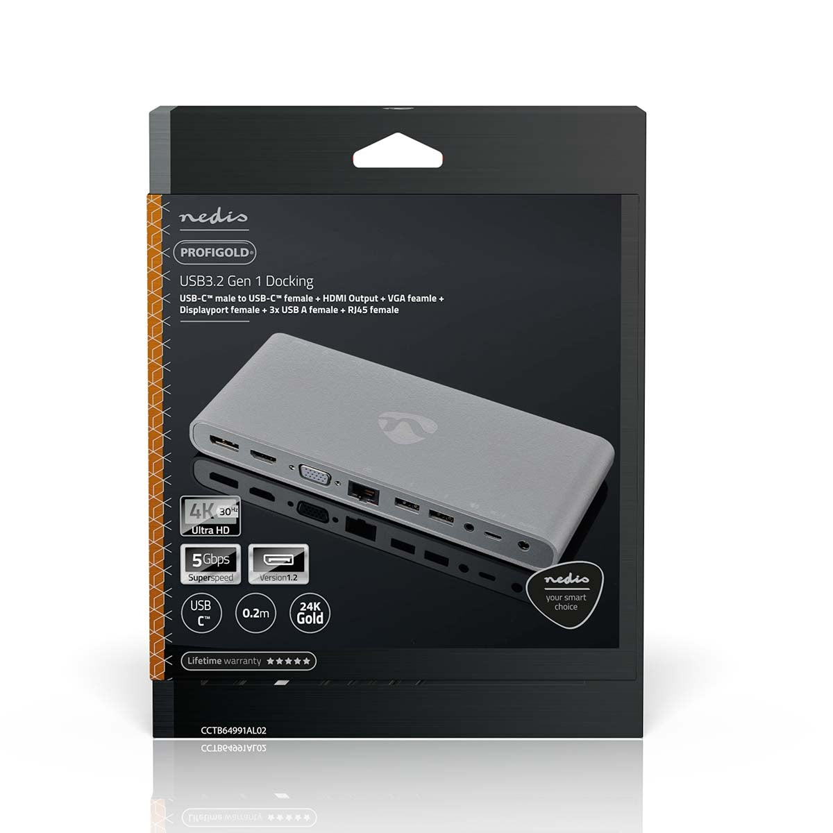 USB Docking Station | USB 3.2 Gen 1 | USB-C™ Male | DisplayPort Female / HDMI™ Female / RJ45 Female / VGA Female / 2x 3.5 mm Female / 2x USB-C™ / 4x USB-A | 0.20 m | Round | Nickel Plated | Braided / Nylon | White | Window Box with Euro Lock