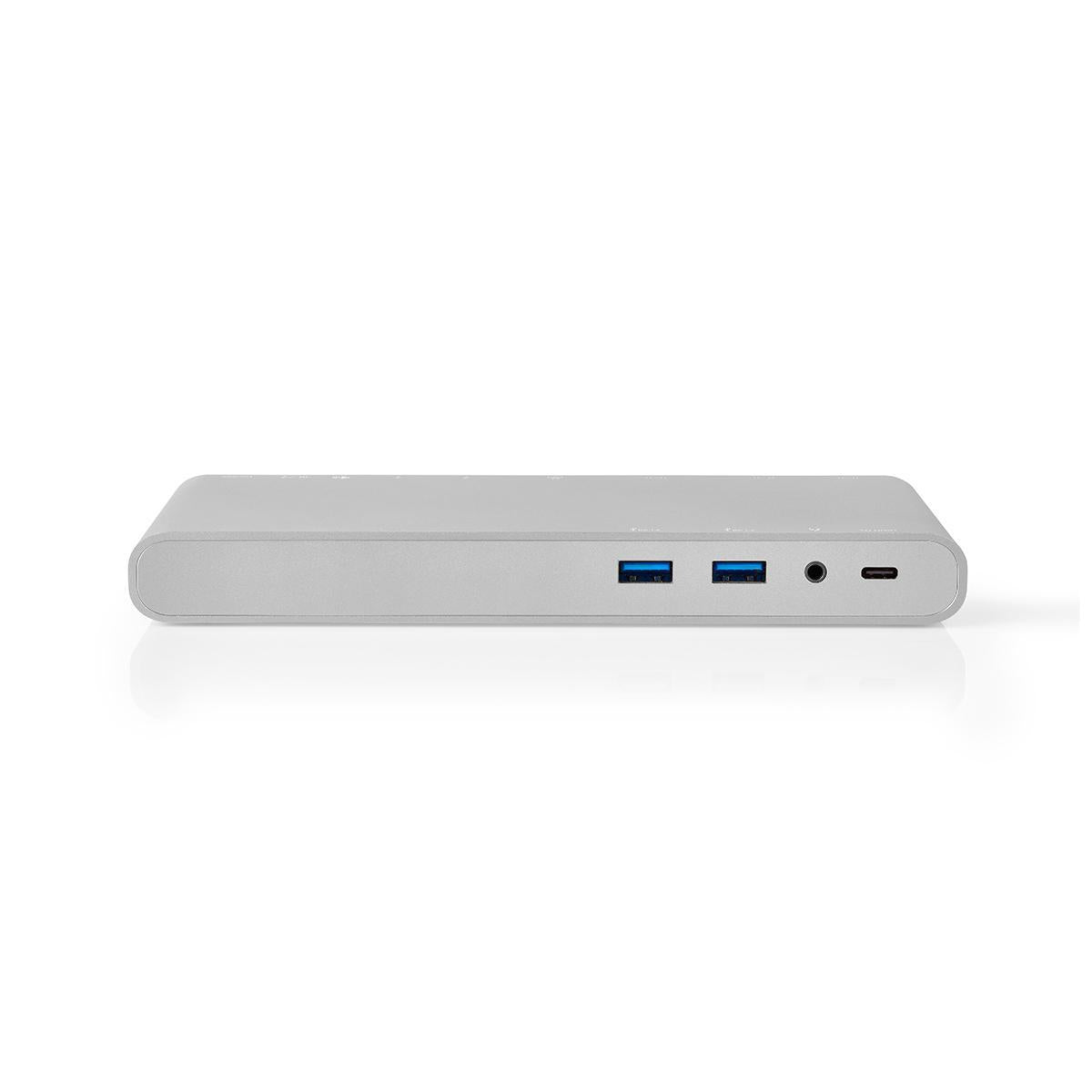 USB Docking Station | USB 3.2 Gen 1 | USB-C™ Male | DisplayPort Female / HDMI™ Female / RJ45 Female / VGA Female / 2x 3.5 mm Female / 2x USB-C™ / 4x USB-A | 0.20 m | Round | Nickel Plated | Braided / Nylon | White | Window Box with Euro Lock