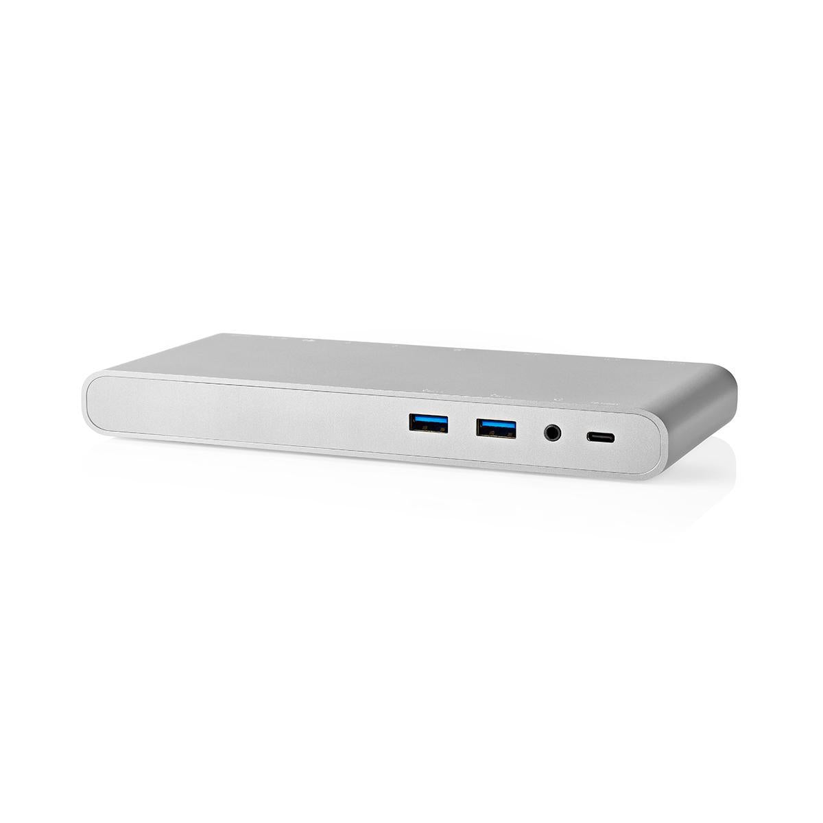 USB Docking Station | USB 3.2 Gen 1 | USB-C™ Male | DisplayPort Female / HDMI™ Female / RJ45 Female / VGA Female / 2x 3.5 mm Female / 2x USB-C™ / 4x USB-A | 0.20 m | Round | Nickel Plated | Braided / Nylon | White | Window Box with Euro Lock
