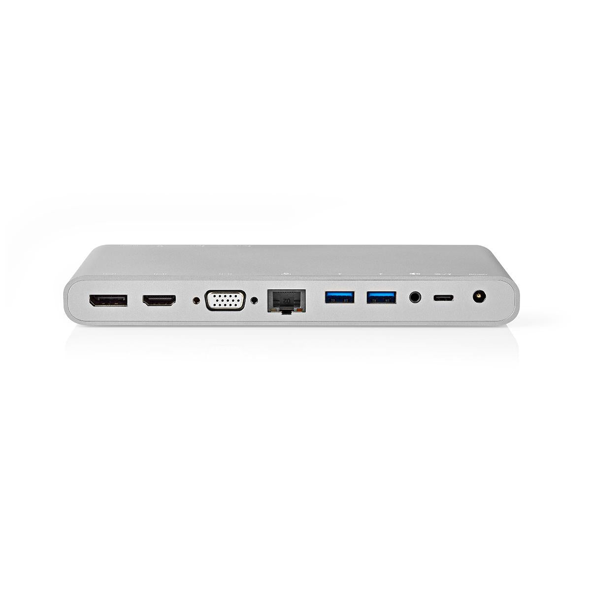 USB Docking Station | USB 3.2 Gen 1 | USB-C™ Male | DisplayPort Female / HDMI™ Female / RJ45 Female / VGA Female / 2x 3.5 mm Female / 2x USB-C™ / 4x USB-A | 0.20 m | Round | Nickel Plated | Braided / Nylon | White | Window Box with Euro Lock