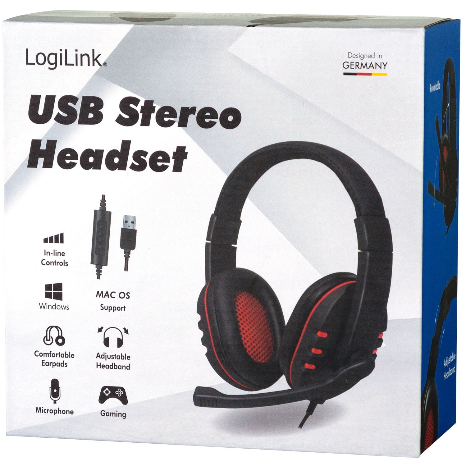 USB Gaming Headset with Flexible Mic, Black/Red