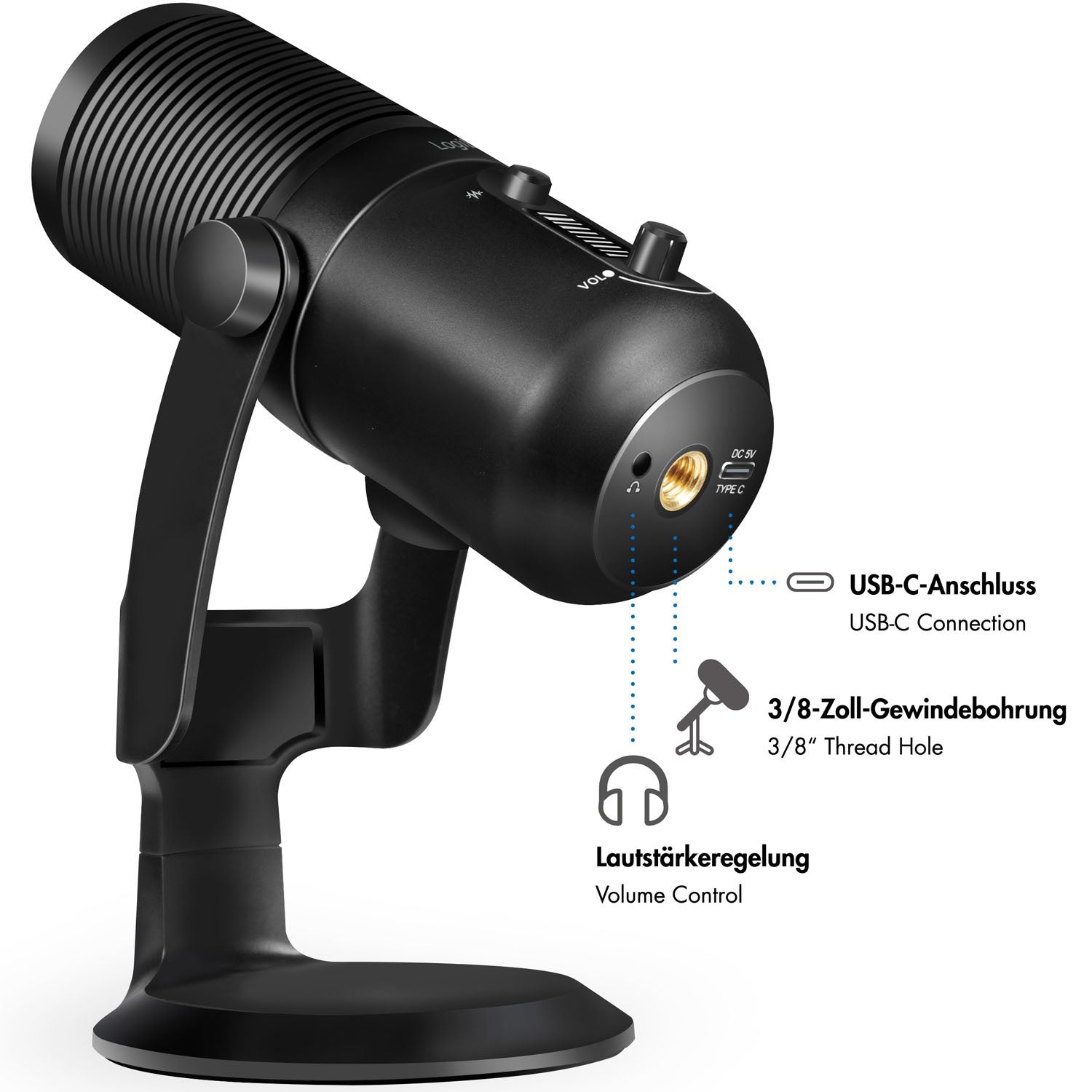 USB Microphone, Cardioid/Omnidirectional, RGB Lighting