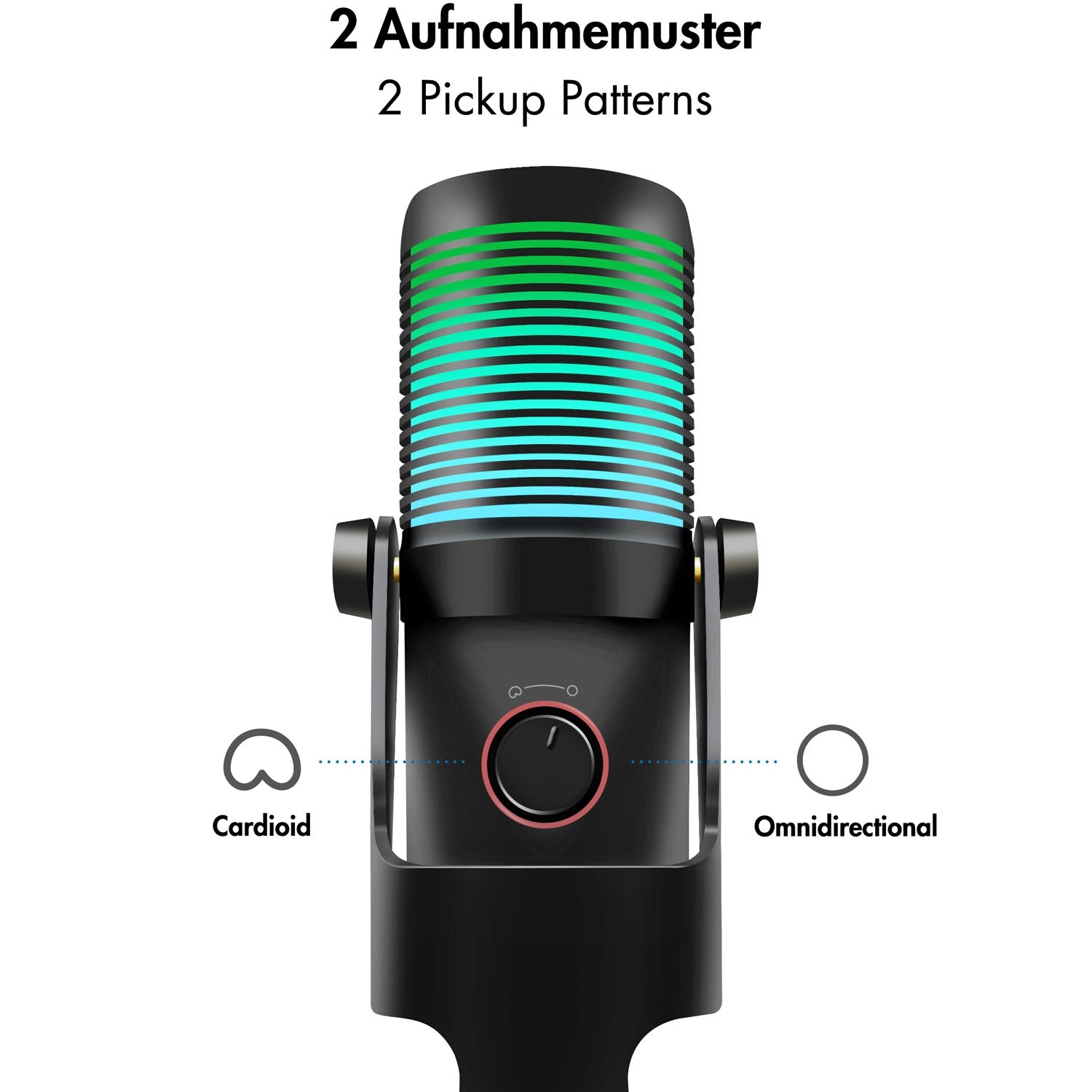 USB Microphone, Cardioid/Omnidirectional, RGB Lighting