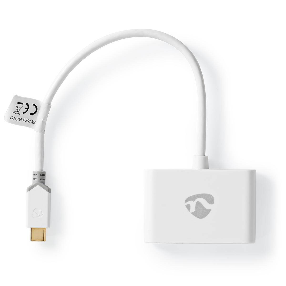 USB Multi-Port Adapter | USB 3.1 Gen1 | USB-C™ Male | 2x USB-A | 1000 Mbps | 0.20 m | Round | Gold Plated | PVC | White | Cardboard box with window
