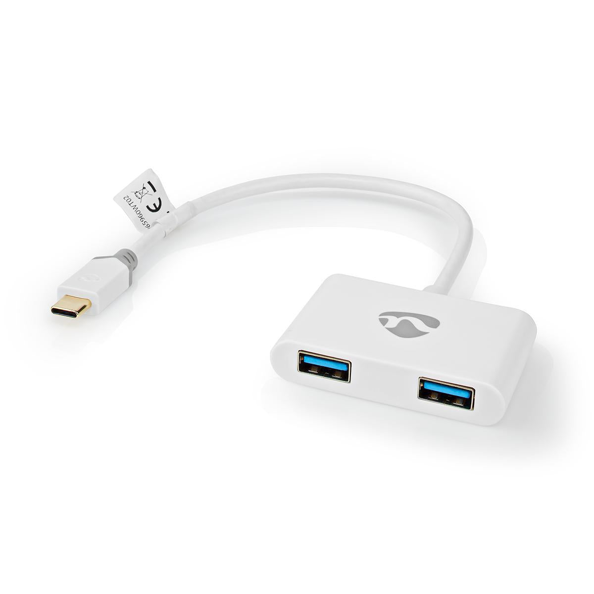 USB Multi-Port Adapter | USB 3.1 Gen1 | USB-C™ Male | 2x USB-A | 1000 Mbps | 0.20 m | Round | Gold Plated | PVC | White | Cardboard box with window