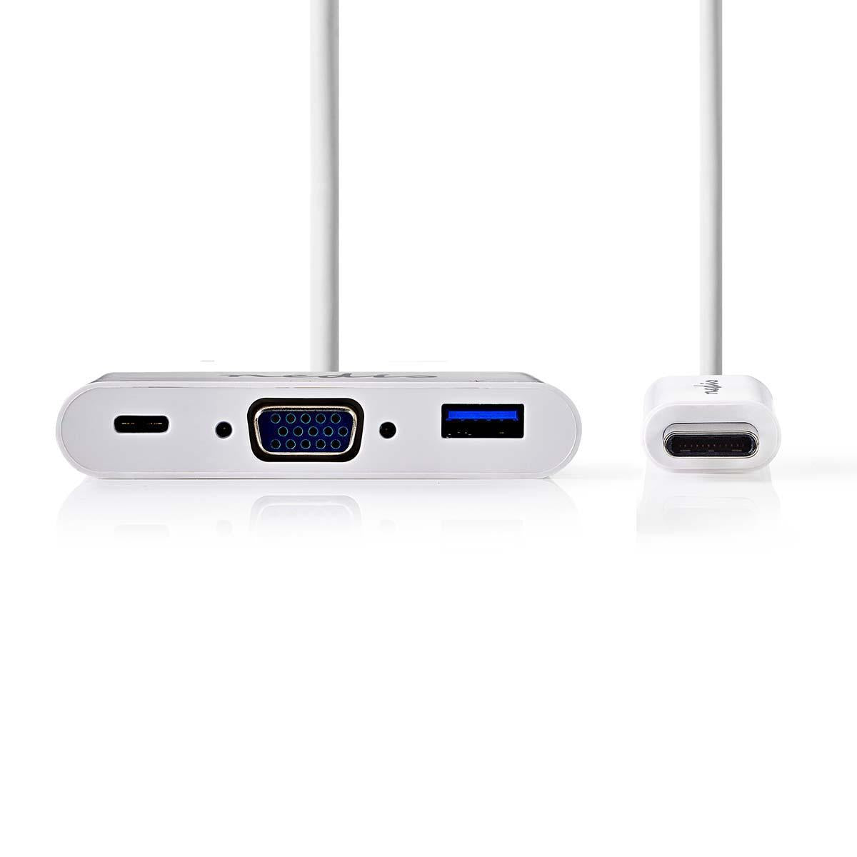 USB Multi-Port Adapter | USB 3.1 | USB-C™ Male | USB-A Female / USB-C™ Female / VGA Female 15p | 5 Gbps | 0.20 m | Round | Nickel Plated | PVC | White | Blisters