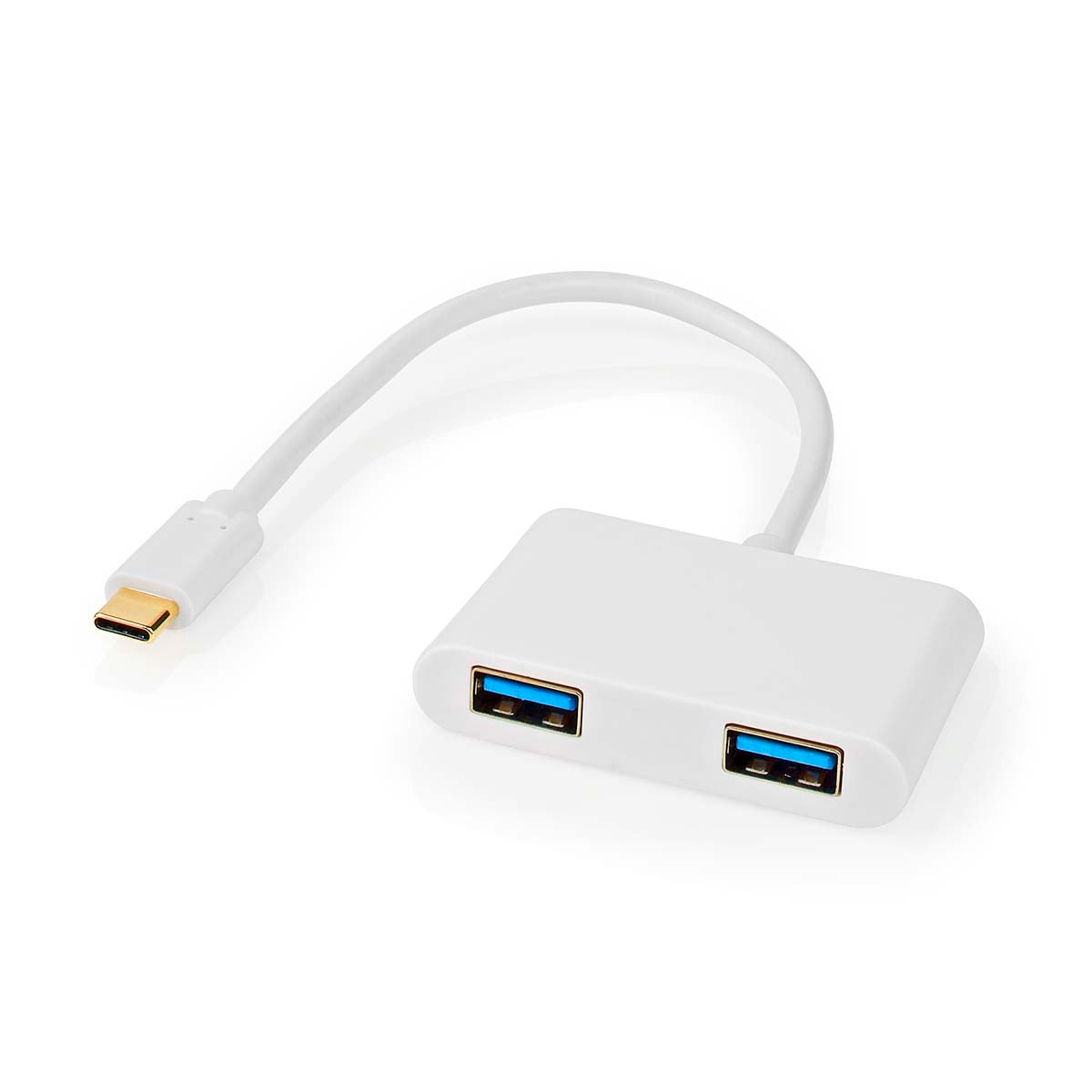 USB Multi-Port Adapter | USB 3.2 Gen 1 | USB-C™ Male | 2x USB-A | 1000 Mbps | 0.20 m | Round | Nickel Plated | PVC | White | Blisters