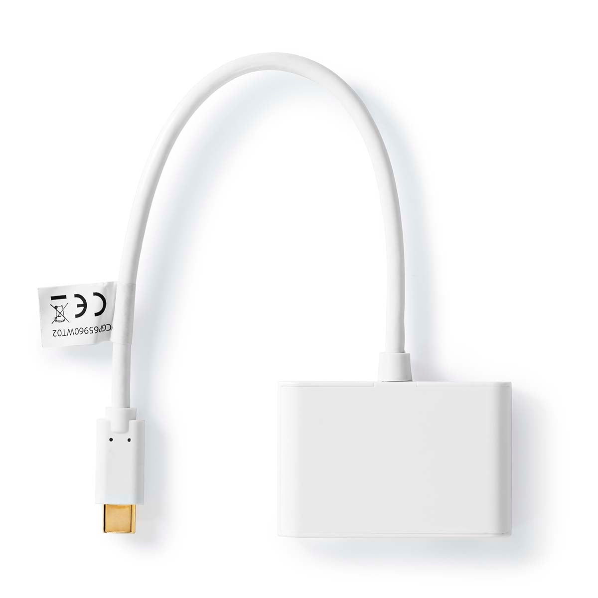 USB Multi-Port Adapter | USB 3.2 Gen 1 | USB-C™ Male | 2x USB-A | 5 Gbps | 0.20 m | Round | Nickel Plated | PVC | White | Plastic bag