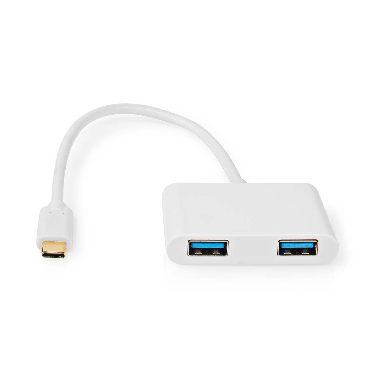 USB Multi-Port Adapter | USB 3.2 Gen 1 | USB-C™ Male | 2x USB-A | 5 Gbps | 0.20 m | Round | Nickel Plated | PVC | White | Plastic bag