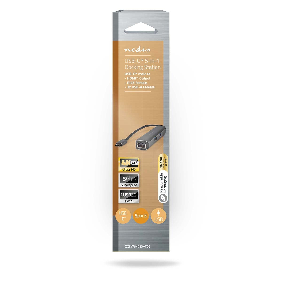 USB Multi-Port Adapter | USB 3.2 Gen 1 | USB-C™ Male | HDMI™ Female / RJ45 Female / 3x USB-A Female | 5 Gbps | 0.20 m | Round | Gold Plated | PVC | Anthracite | Box
