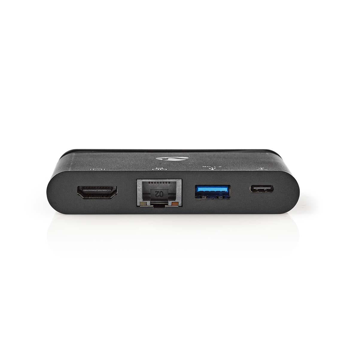 USB Multi-Port Adapter | USB 3.2 Gen 1 | USB-C™ Male | HDMI™ Female / RJ45 Female / USB-A Female / USB-C™ Female | Round | Nickel Plated | Black | Box
