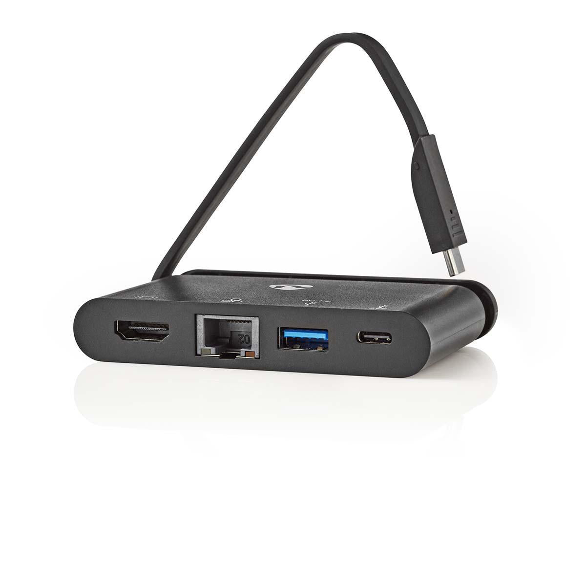 USB Multi-Port Adapter | USB 3.2 Gen 1 | USB-C™ Male | HDMI™ Female / RJ45 Female / USB-A Female / USB-C™ Female | Round | Nickel Plated | Black | Box