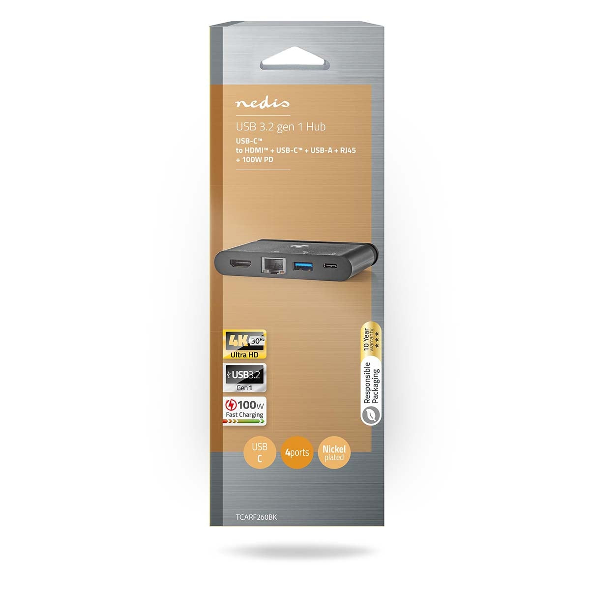 USB Multi-Port Adapter | USB 3.2 Gen 1 | USB-C™ Male | HDMI™ Female / RJ45 Female / USB-A Female / USB-C™ Female | Round | Nickel Plated | Black | Box