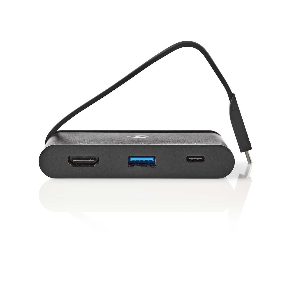 USB Multi-Port Adapter | USB 3.2 Gen 1 | USB-C™ Male | HDMI™ Female / USB-A Female / USB-C™ Female | Round | Nickel Plated | Black | Window Box with Euro Lock