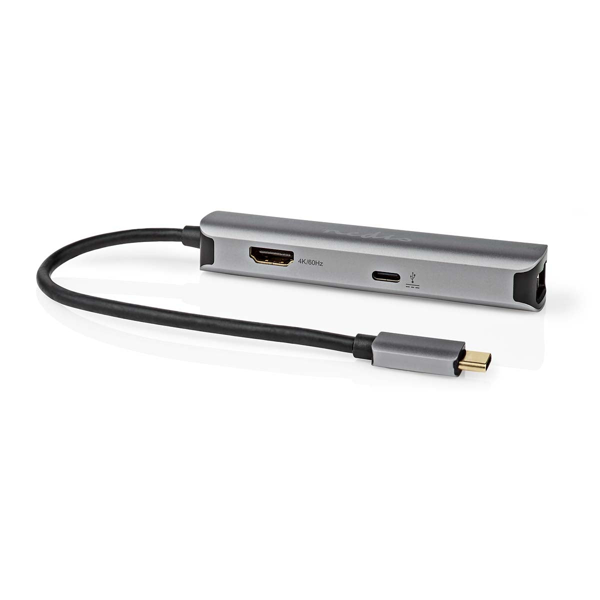 USB Multi-Port Adapter | USB 3.2 Gen 1 | USB-C™ Male | HDMI™ Output / RJ45 Female / USB-A Female / USB-C™ Female | 5 Gbps | 0.20 m | Round | Gold Plated | PVC | Anthracite | Box