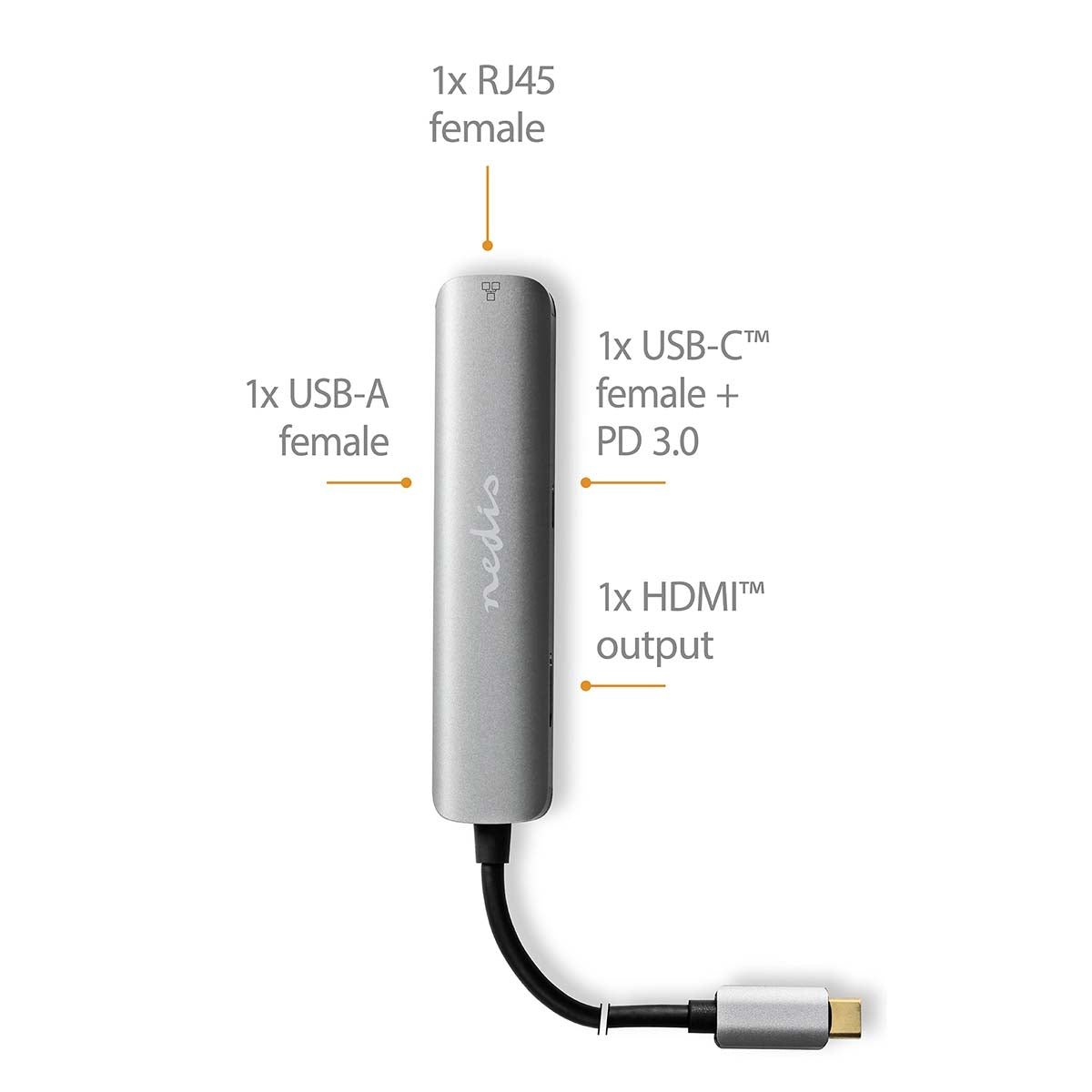 USB Multi-Port Adapter | USB 3.2 Gen 1 | USB-C™ Male | HDMI™ Output / RJ45 Female / USB-A Female / USB-C™ Female | 5 Gbps | 0.20 m | Round | Gold Plated | PVC | Anthracite | Box