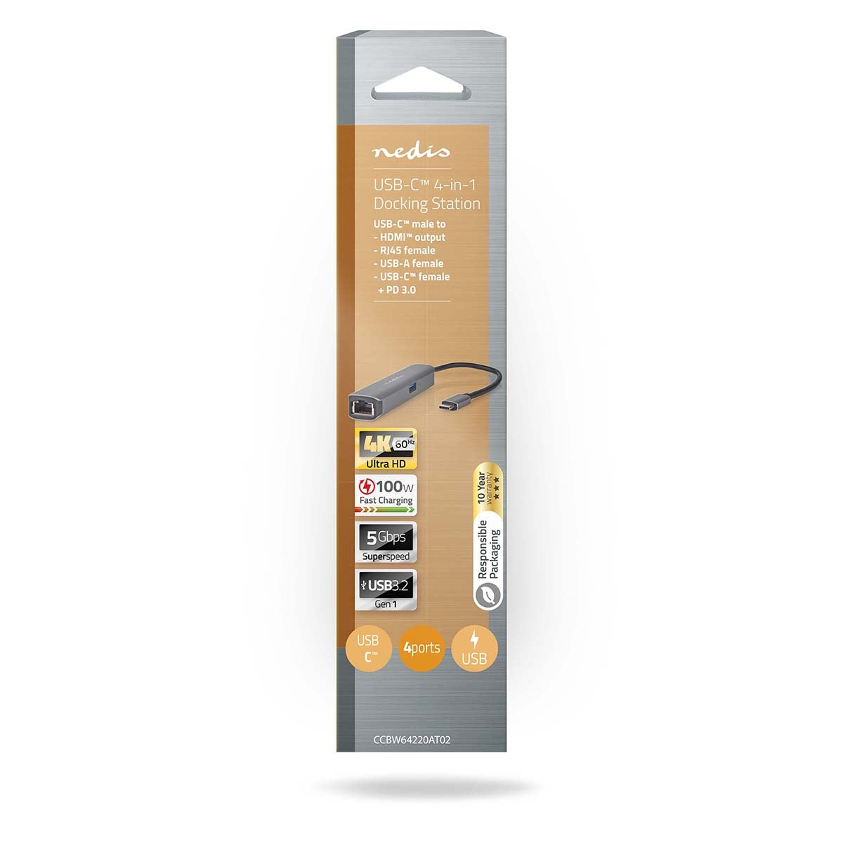 USB Multi-Port Adapter | USB 3.2 Gen 1 | USB-C™ Male | HDMI™ Output / RJ45 Female / USB-A Female / USB-C™ Female | 5 Gbps | 0.20 m | Round | Gold Plated | PVC | Anthracite | Box