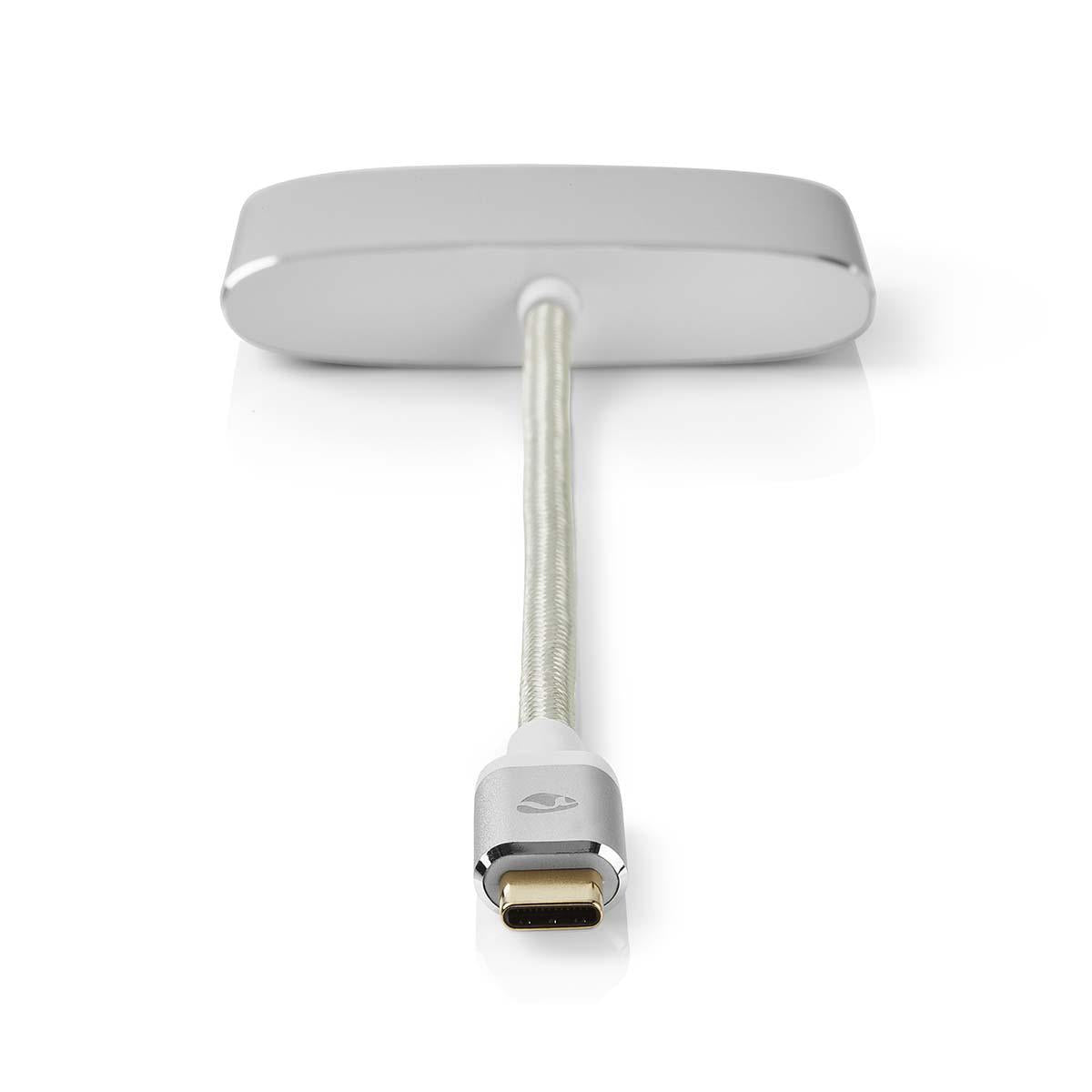 USB Multi-Port Adapter | USB 3.2 Gen 1 | USB-C™ Male | HDMI™ Output / USB-A Female / USB-C™ Female | 5 Gbps | 0.20 m | Round | Gold Plated | Braided / Nylon | Silver | Carton with covered window