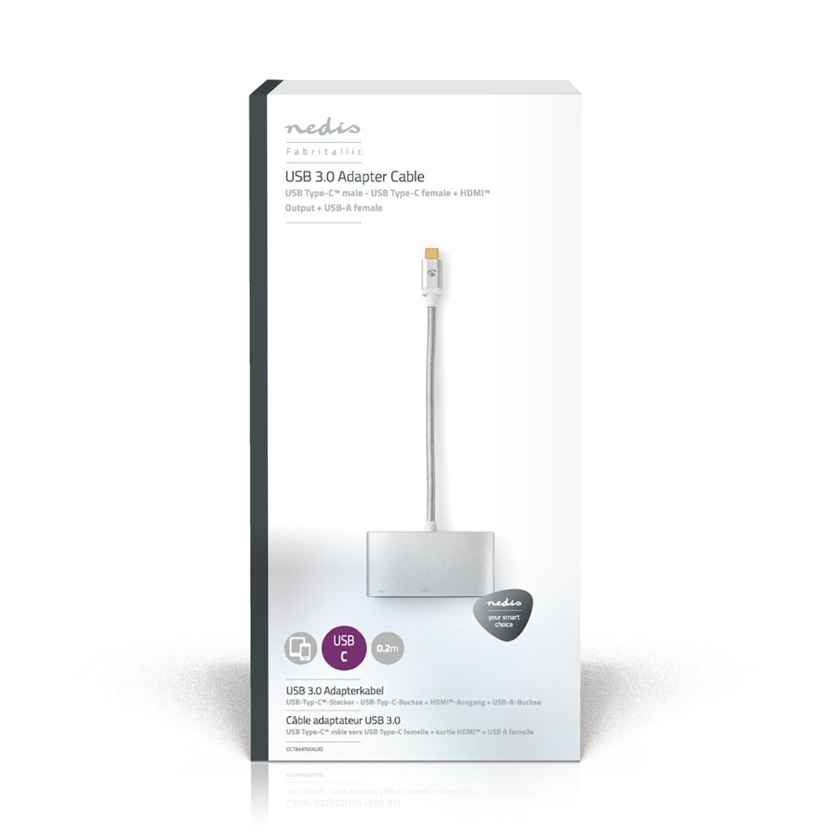 USB Multi-Port Adapter | USB 3.2 Gen 1 | USB-C™ Male | HDMI™ Output / USB-A Female / USB-C™ Female | 5 Gbps | 0.20 m | Round | Gold Plated | Braided / Nylon | Silver | Carton with covered window