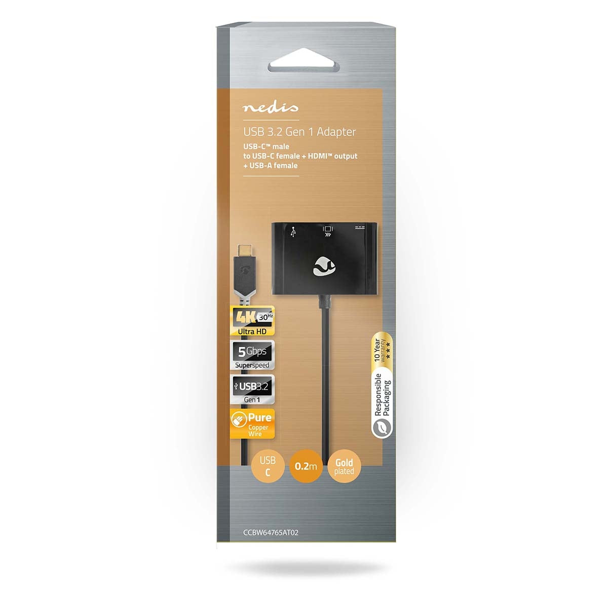 USB Multi-Port Adapter | USB 3.2 Gen 1 | USB-C™ Male | HDMI™ Output / USB-A Female / USB-C™ Female | 5 Gbps | 0.20 m | Round | Gold Plated | PVC | Anthracite | Cardboard box with window