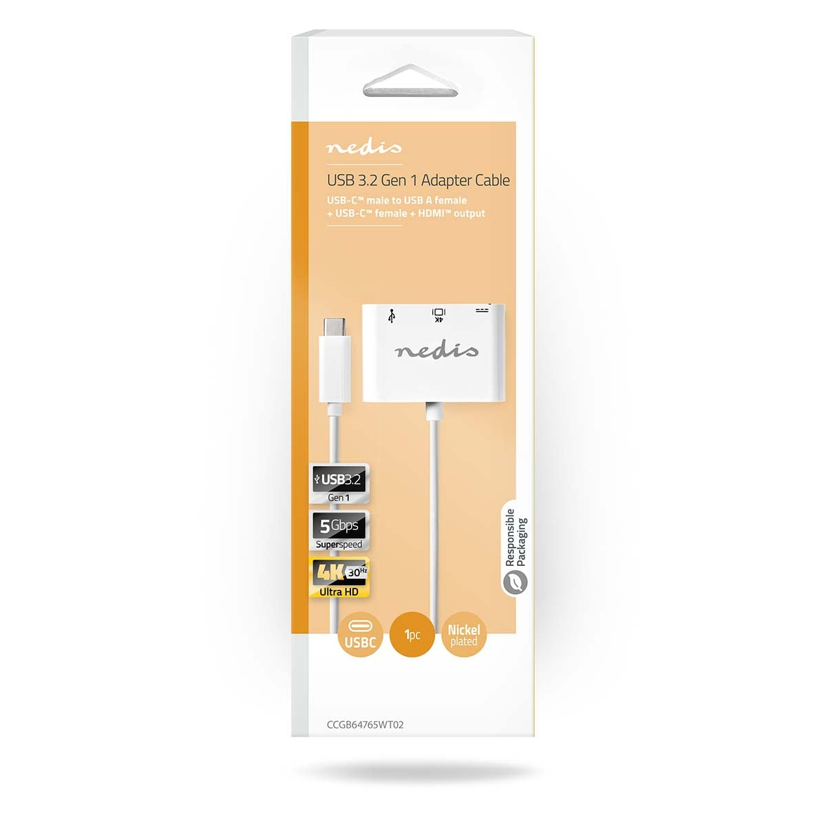 USB Multi-Port Adapter | USB 3.2 Gen 1 | USB-C™ Male | HDMI™ Output / USB-A Female / USB-C™ Female | 5 Gbps | 0.20 m | Round | Nickel Plated | PVC | White | Box