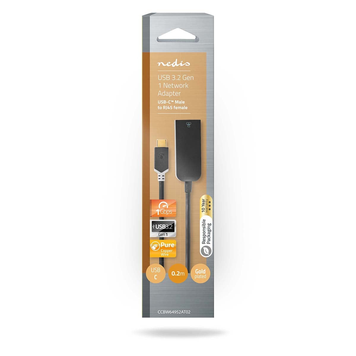USB Network Card | USB 3.2 Gen 1 | 1000 Mbps | USB-C™ Male | RJ45 Female | 0.20 m | Round | Gold Plated | Tinned Copper | Anthracite | Box