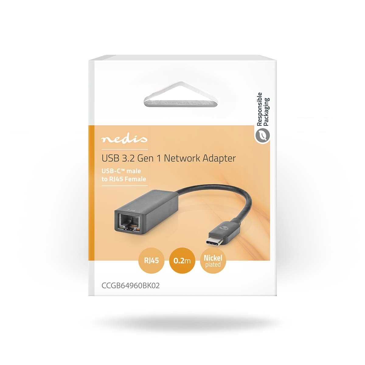USB Network Card | USB 3.2 Gen 1 | 2.5 Gbps | USB-C™ Male | RJ45 Female | 0.20 m | Round | Nickel Plated | Tinned Copper | Black | Box