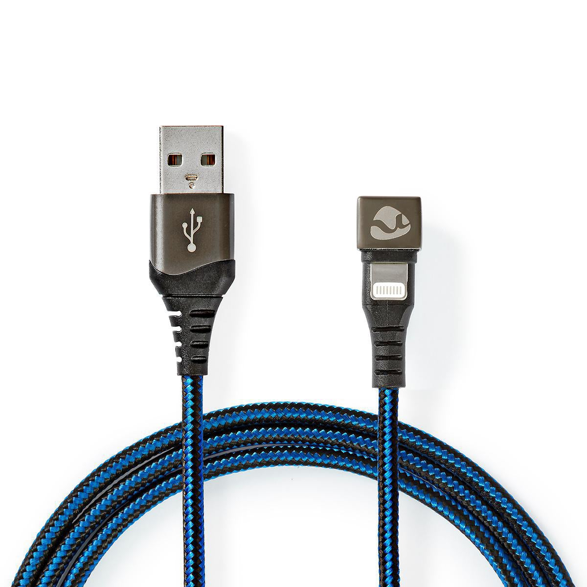 USB cable | USB 2.0 | Apple Lightning, 8-pin | USB-A Male | 12 W| 480 Mbps | Nickel Plated | 2.00 m | Round | Braided / Nylon | Blue / Black | Carton with covered window