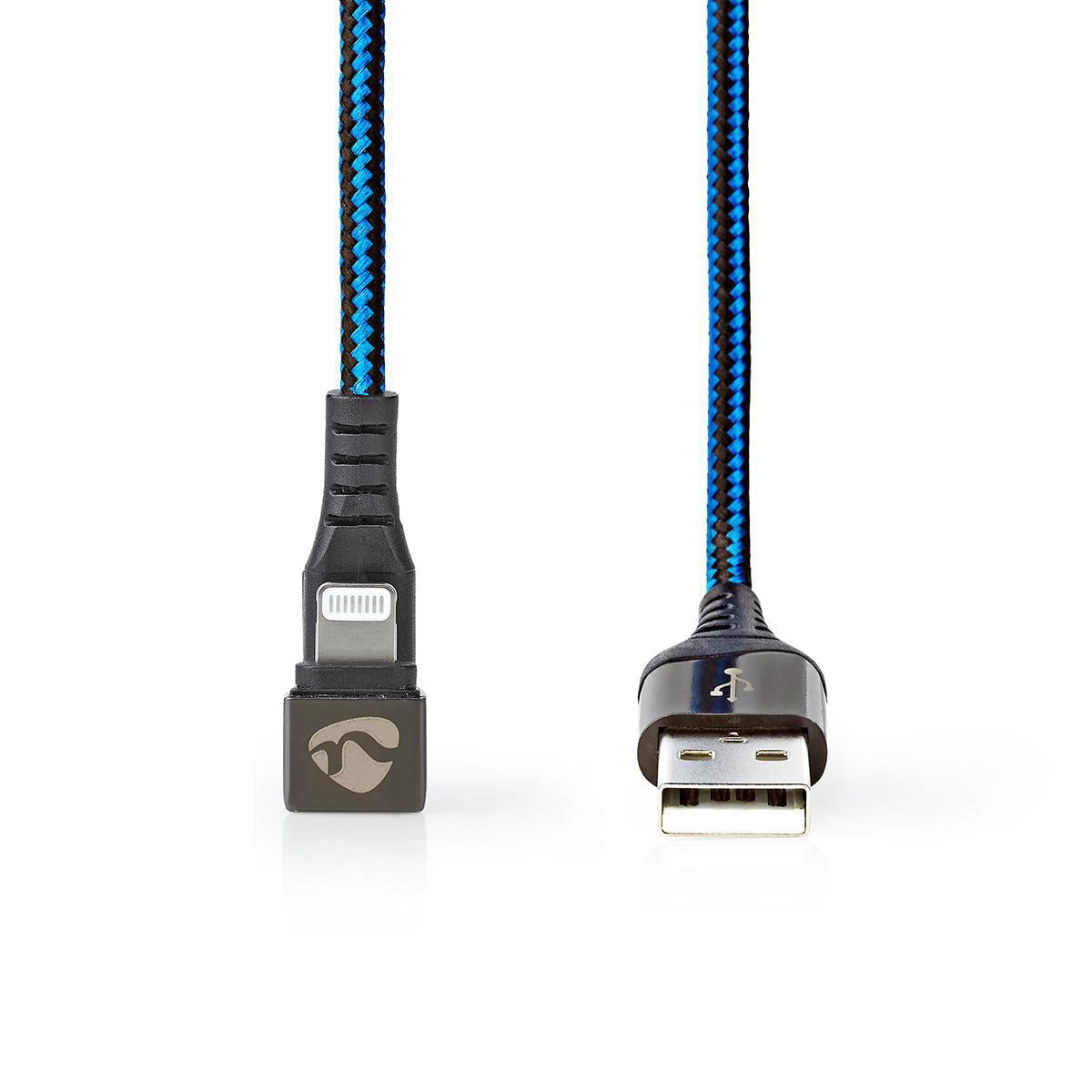 USB cable | USB 2.0 | Apple Lightning, 8-pin | USB-A Male | 12 W| 480 Mbps | Nickel Plated | 2.00 m | Round | Braided / Nylon | Blue / Black | Carton with covered window