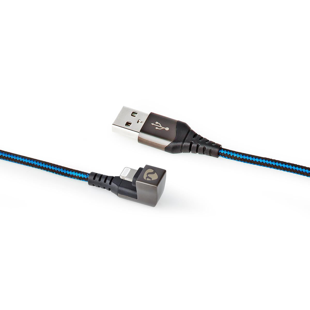 USB cable | USB 2.0 | Apple Lightning, 8-pin | USB-A Male | 12 W| 480 Mbps | Nickel Plated | 2.00 m | Round | Braided / Nylon | Blue / Black | Carton with covered window