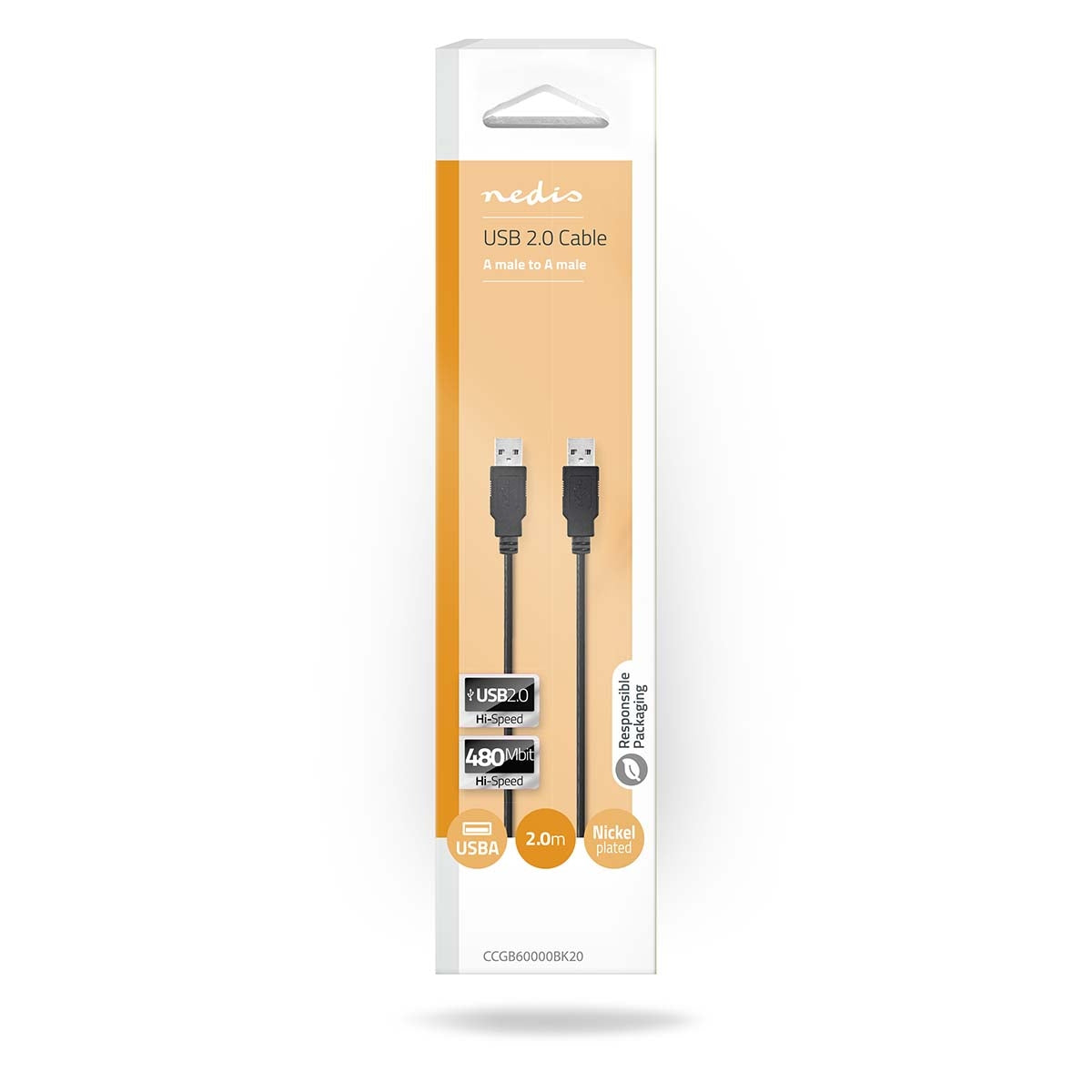 USB cable | USB 2.0 | USB-A Male | USB-A Male | 480 Mbps | Nickel Plated | 2.00 m | Round | PVC | Black | Box