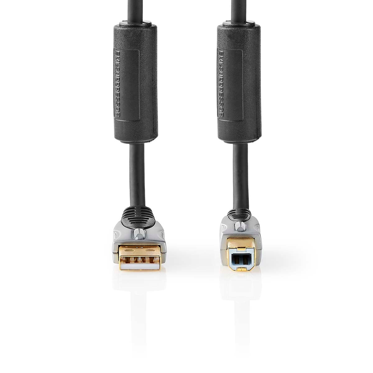 USB cable | USB 2.0 | USB-A Male | USB-B Male | 2.5 W| 480 Mbps | Gold Plated | 1.80 m | Round | PVC | Anthracite | Box
