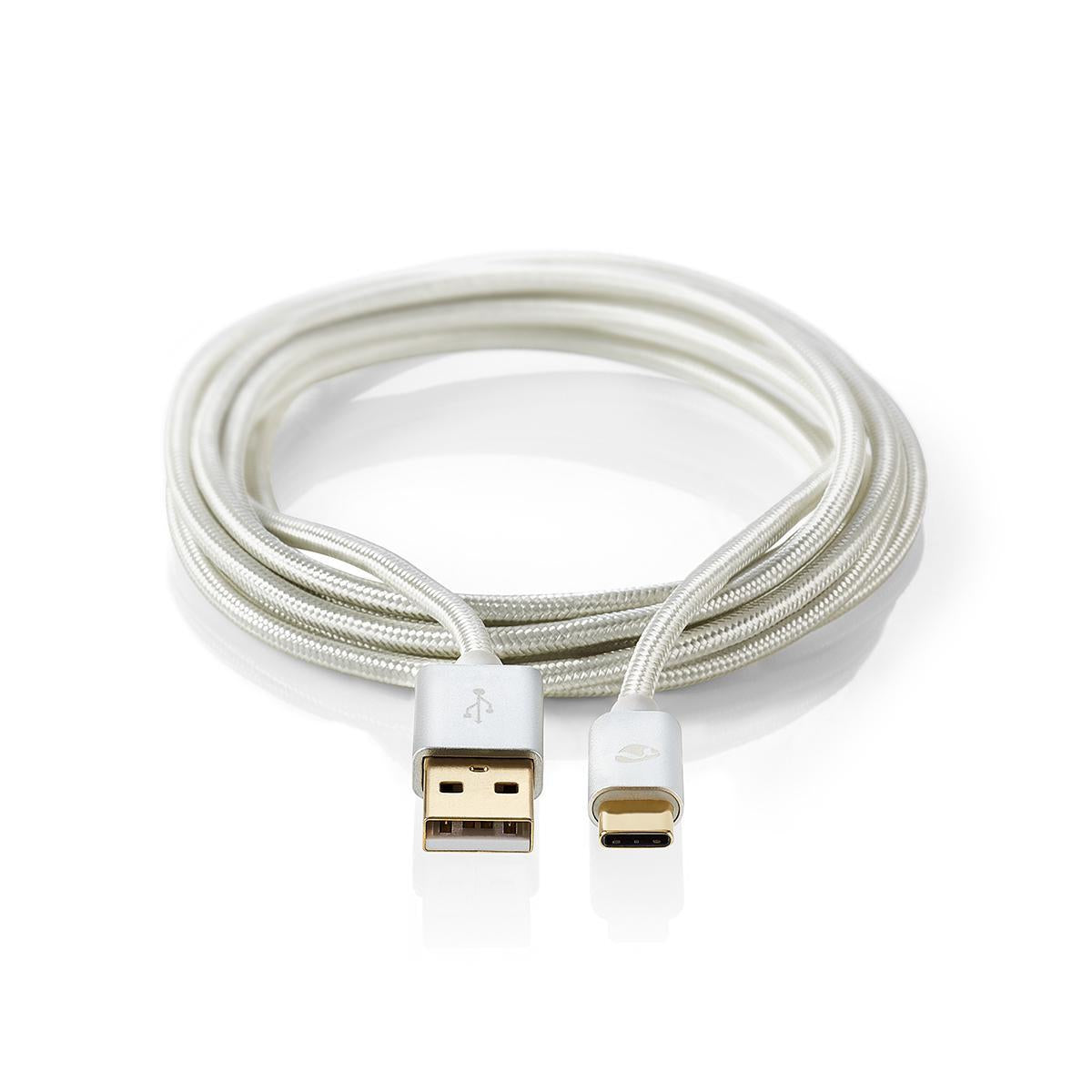 USB cable | USB 2.0 | USB-A Male | USB-C™ Male | 15 W| 480 Mbps | Gold Plated | 2.00 m | Round | Braided / Nylon | Aluminum | Carton with covered window