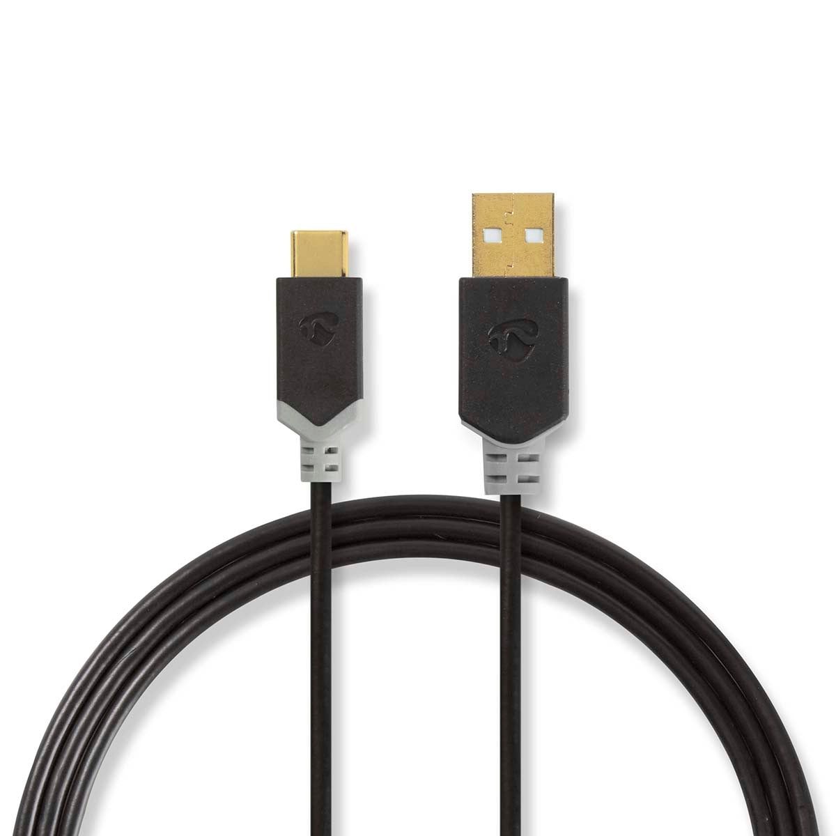 USB cable | USB 2.0 | USB-A Male | USB-C™ Male | 60 W | 480 Mbps | Gold Plated | 2.00 m | Round | PVC | Anthracite | Box