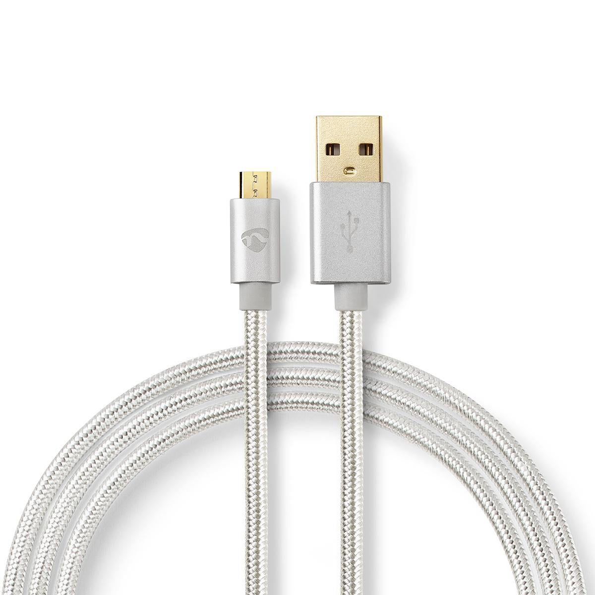 USB cable | USB 2.0 | USB-A Male | USB Micro-B Male | 10 W| 480 Mbps | Gold Plated | 3.00 m | Round | Braided / Nylon | Aluminum | Carton with covered window