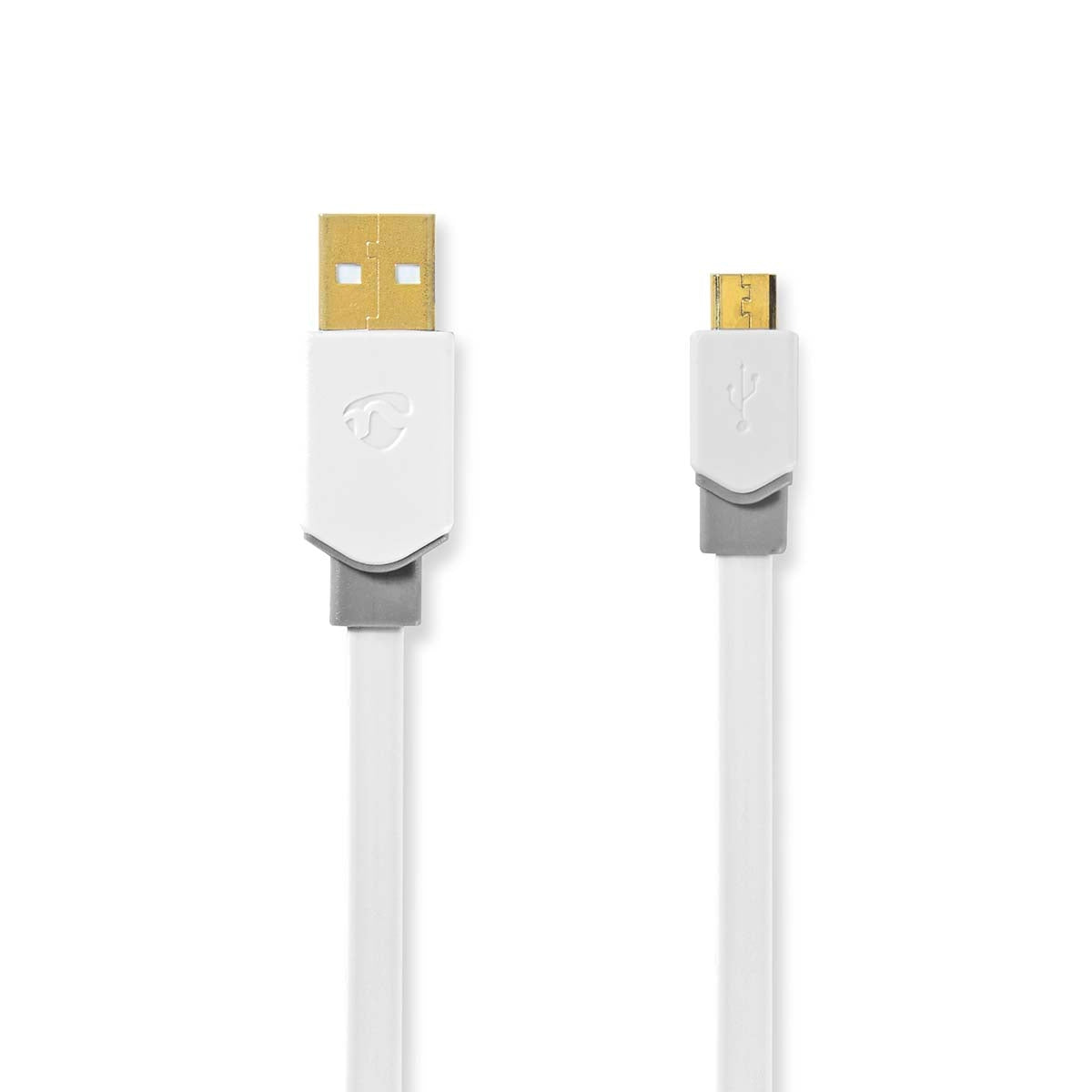 USB cable | USB 2.0 | USB-A Male | USB Micro-B Male | 480 Mbps | Gold Plated | 1.00 m | Flat | PVC | White | Cardboard box with window