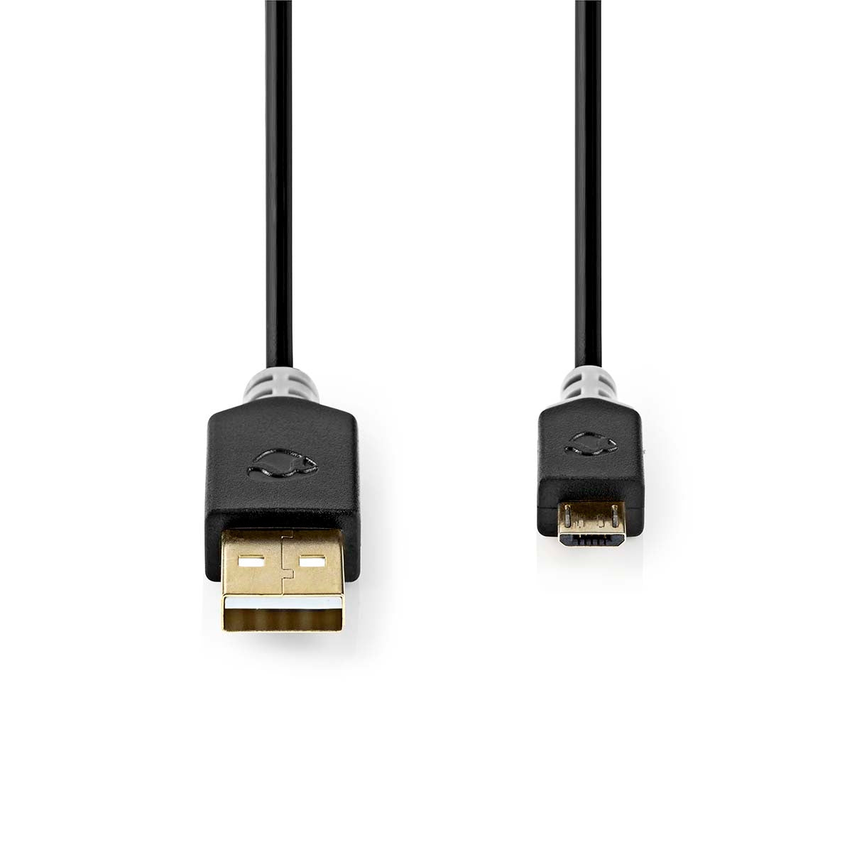 USB cable | USB 2.0 | USB-A Male | USB Micro-B Male | 480 Mbps | Gold Plated | 2.00 m | Round | PVC | Anthracite | Box