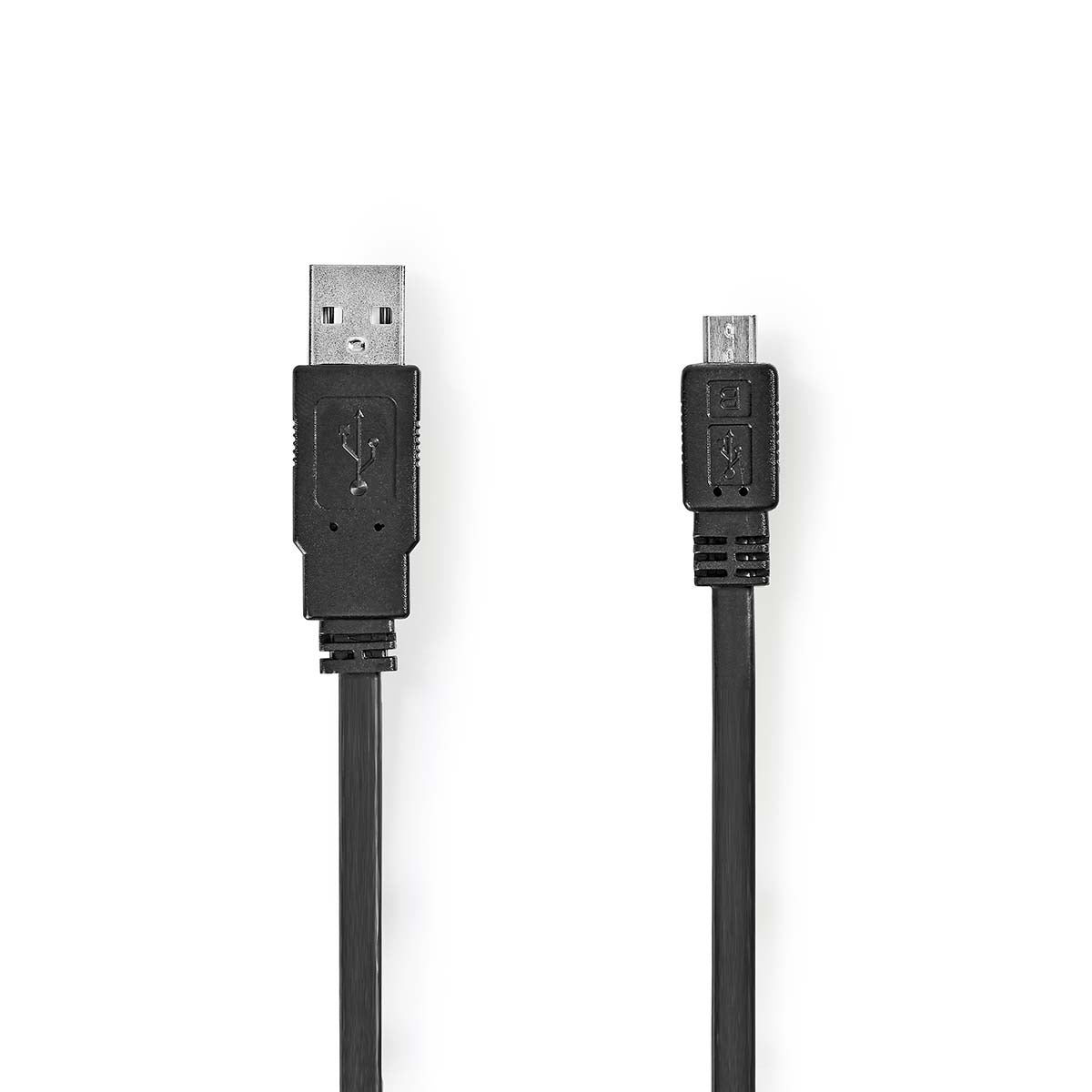 USB cable | USB 2.0 | USB-A Male | USB Micro-B Male | 480 Mbps | Nickel Plated | 1.00 m | Flat | PVC | Black | Plastic bag