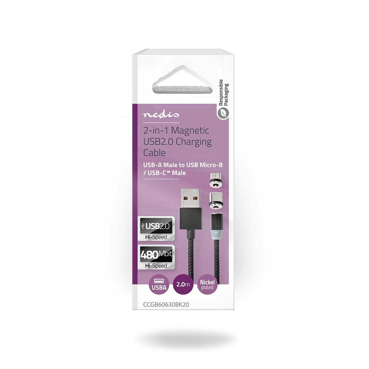 USB cable | USB 2.0 | USB-A Male | USB Micro-B Male / USB-C™ Male | 10 W| No Data Transfer | Nickel Plated | 2.00 m | Round | Nylon | Black | Box